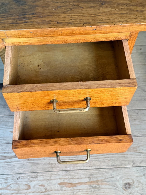 Vintage eikenhouten halfminister bureau – Brass, Art Deco (photo 8 of 11)