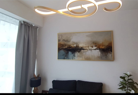 Image 1 of Abstract Lake with Gold Frame 75 x 150 cm