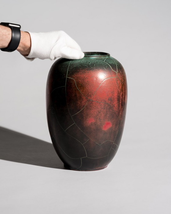 Image 1 of Pair of Paul Dresler Grootenburg Copper Reduction Glaze Studio Ceramic Vases – Germany, ca. 1940s-1950s Art Deco Bauhaus