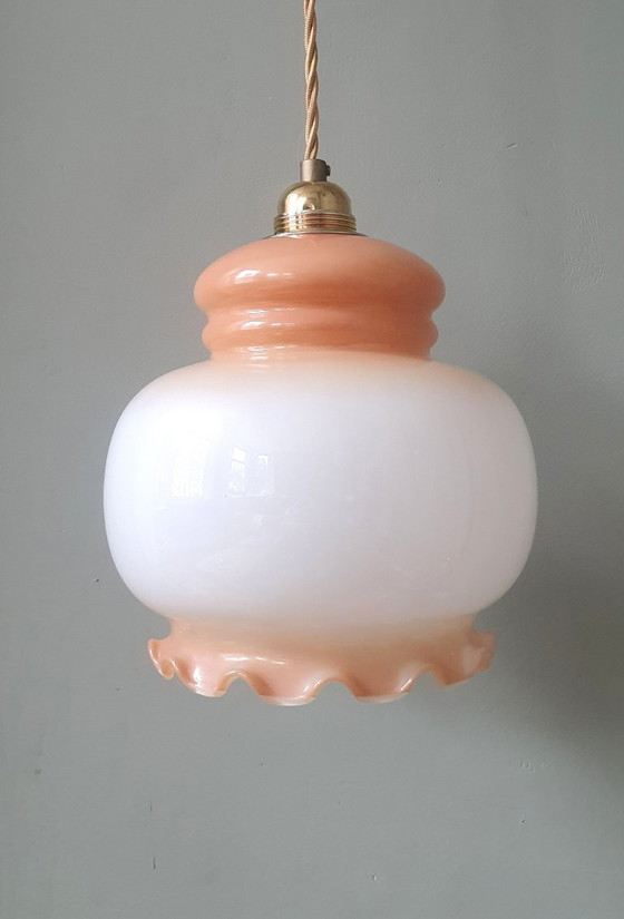 Vintage Glass Pendant Lamp - Flower Calyx design from France, Metal, Gold (photo 12 of 18)