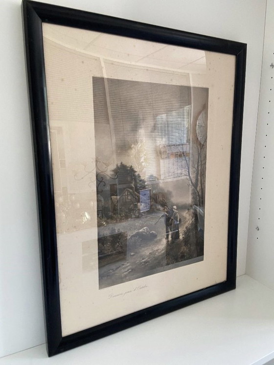 Image 1 of Lithograph by James Walter Gozzard, London, 1910. Framed on blackened wood.