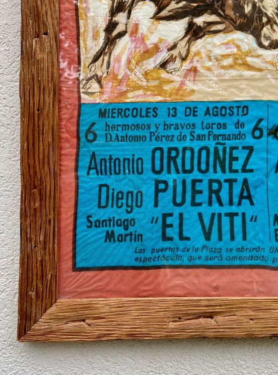 Framed Spanish Bullfighting Textile Poster, 1969 – Plaza de Toros Monumental – Wall decoration, Wood (photo 6 of 7)