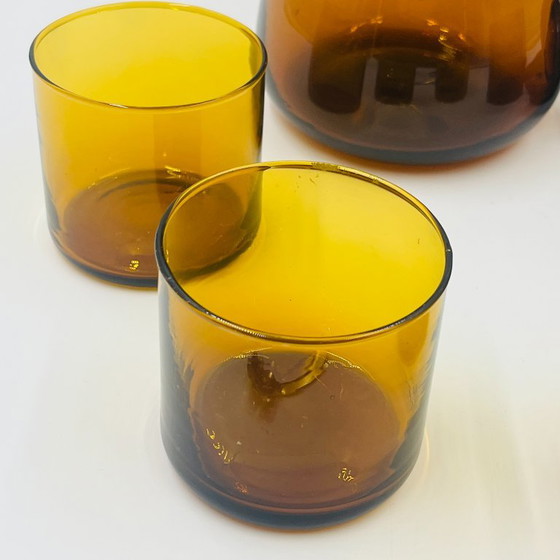 Vintage Sangria Set in Amber Glass and Wood – Glass & Decanter (photo 12 of 13)