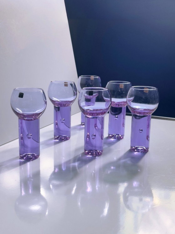 Image 1 of 6 Vintage Aperitif Gläser Sergio Asti Chamäleon Aperitivo Alexandrit Brutalist Space Age Drink Gläser Bubble Neodymium Italien 7