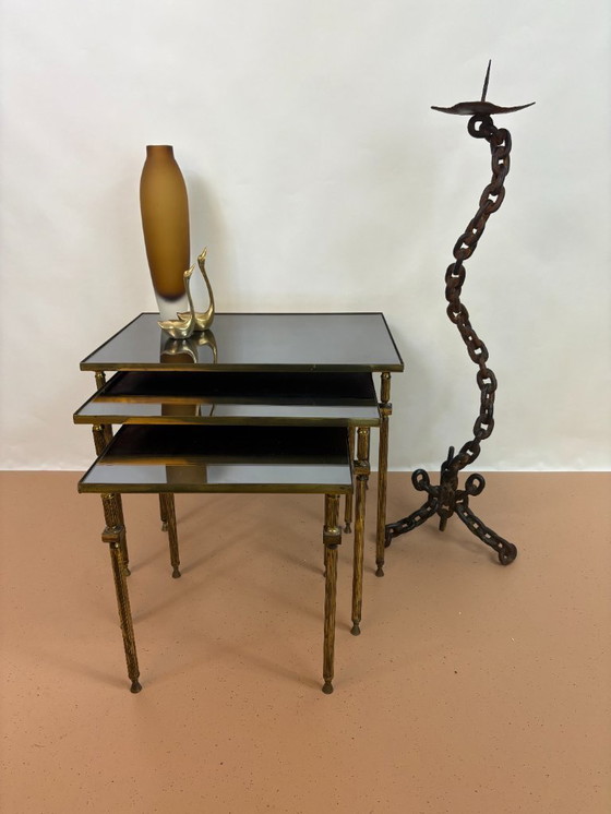 Image 1 of Franse set messing Nesting tafels - 1960s