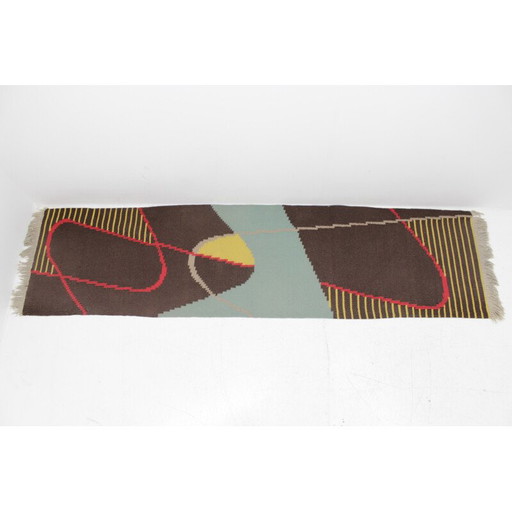 Narrow geometric vintage rug by Antonin Kybal, Czechoslovakia 1960