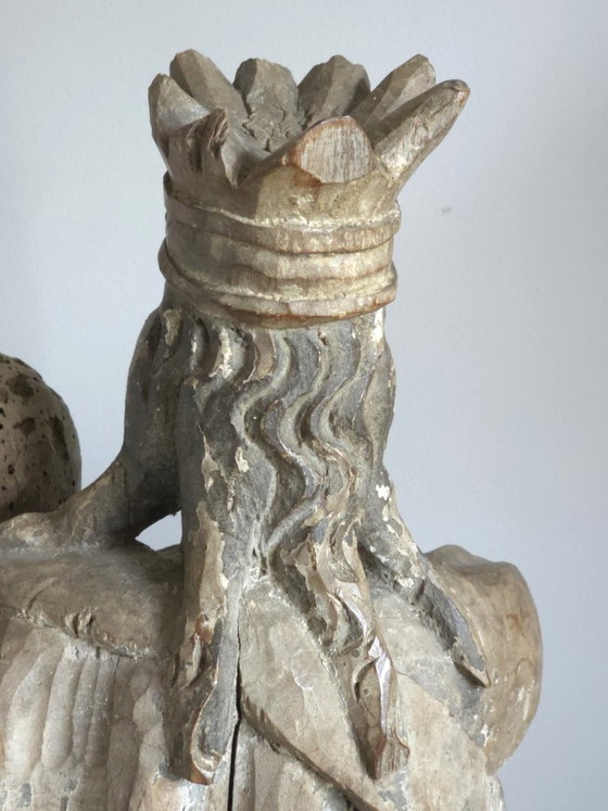 Monumental Estatua Antigua de Roble de la Virgen con el Niño – Siglo XVII (80 cm) – Esculturas, Wood (photo 6 of 6)