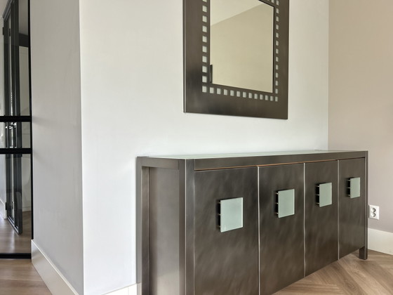 Image 1 of Beautiful designer stainless steel sideboard with matching mirror