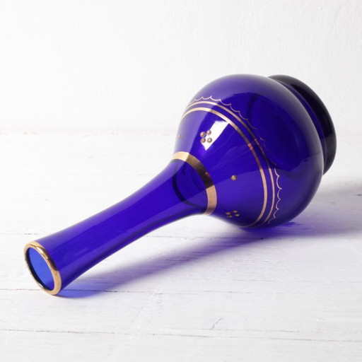 Mid-Century Cobalt Blue Art Glass Vase / Handpainted Single Flover Vase / Afors Glasbruk / Sweden / 1970s
