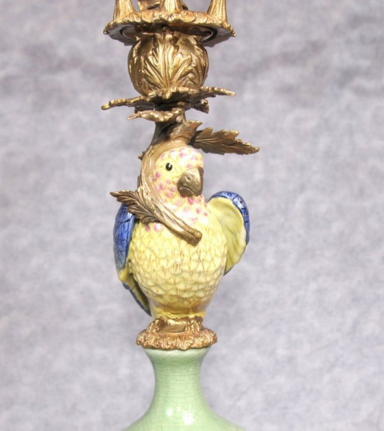 Image 1 of Candlesticks with parrots made of porcelain and bronze