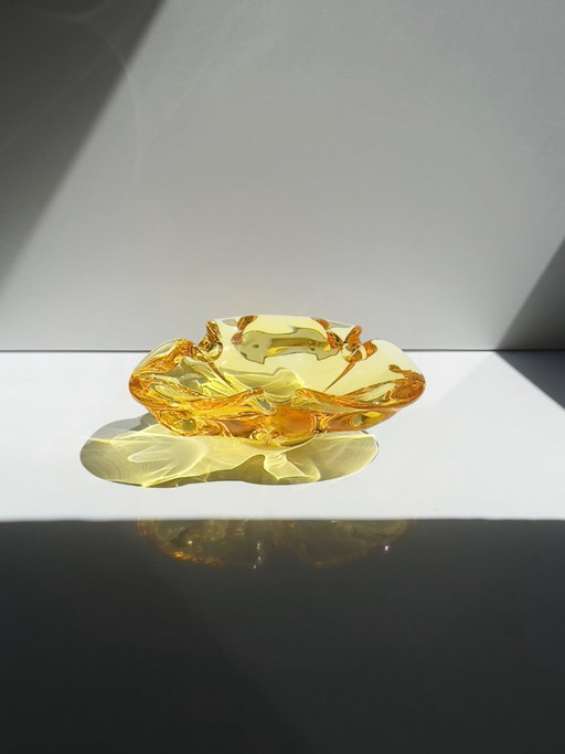 Cendrier bohème vintage en verre jaune à zircon cubique, style milieu du siècle