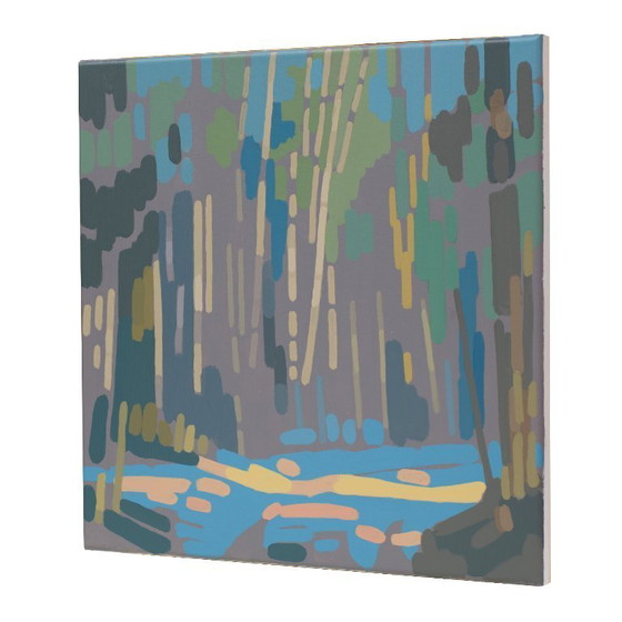 Image 1 of Painting of sun reflection, hand-painted unique piece, nature, landscape painting, acrylic painting 40x40cm