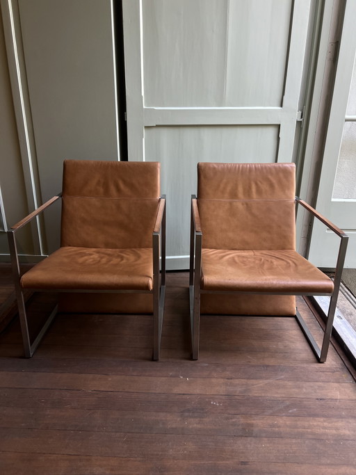 2 Arco Spine Fauteuils Cognac Leer