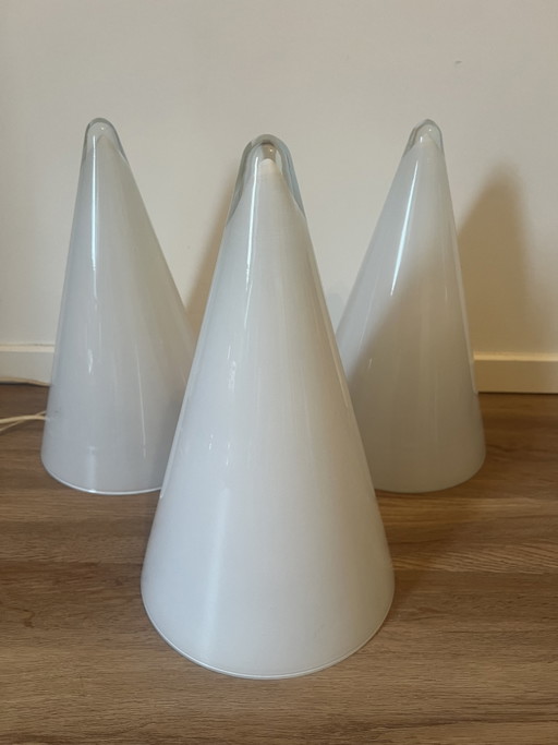 3 Vintage Tipi Glass Lamps for SCE France Seventies – tafellampen, Metal