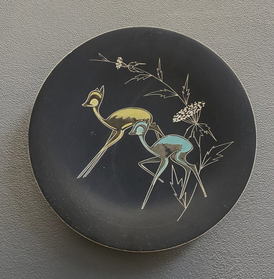 Image 1 of Piatto da parete in ceramica Ruscha con motivo cervo, anni '60