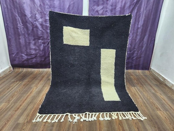 Image 1 of Handgemaakt Marokkaans zwart-wit Beni Orain tapijt, 150/250 cm