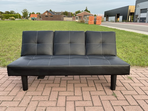 Futon 3 en 1 en cuir noir ajustable Canapé + Lit + Table