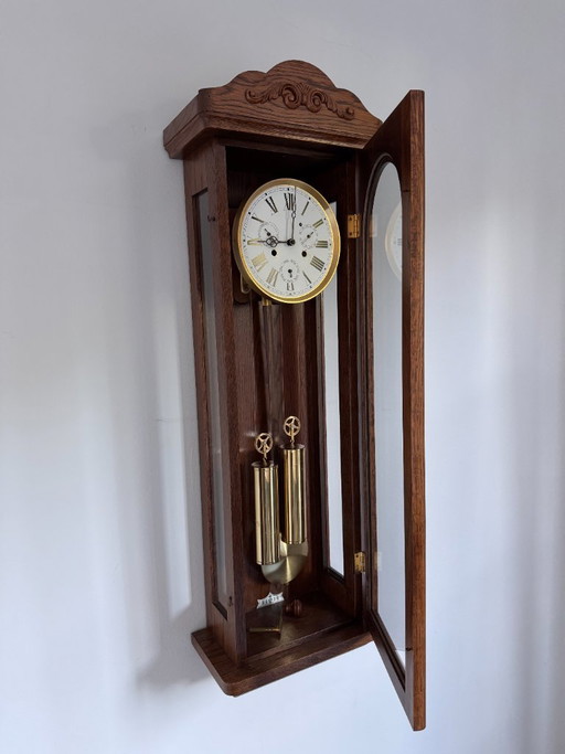 Orologio da parete classico con regolatore a corda, calendario annuale completo e 5 lancette. – klokken, Wood