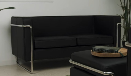 Designer sofa Marcel Olsen MO-77 with ottoman, 2 seaters, Leather, Chrome, Black (photo 2 of 5)
