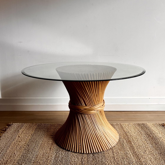 Image 1 of McGuire Rattan Bamboo Sheaf of Wheat Dining Table American Design