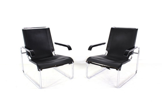 Image 1 of 1A Restored, Early Edition Marcel Breuer B35 / S35L Lounge Chair / Cantilever Chair for Thonet, Leather and Chrome, 1 of 2