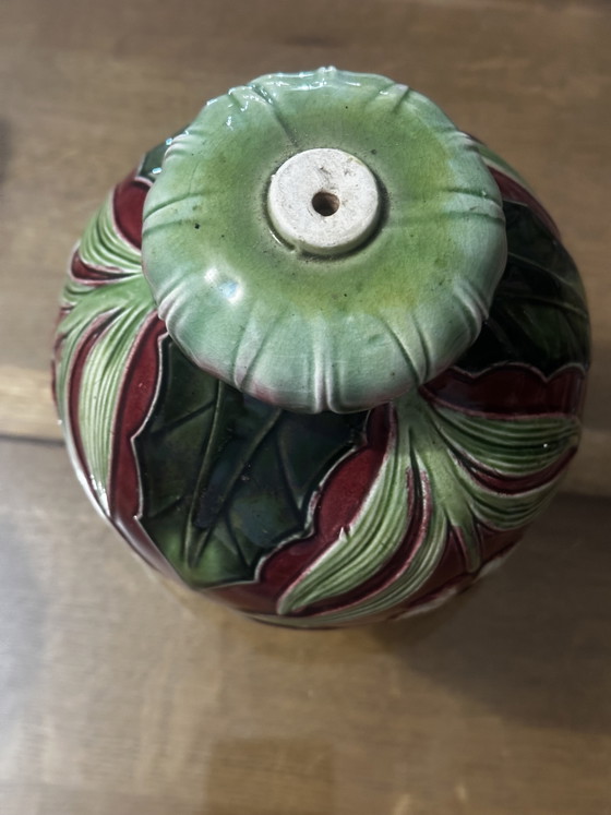 Art Nouveau lamp element in glazed ceramic with floral decoration, France, early 20th century (photo 7 of 15)