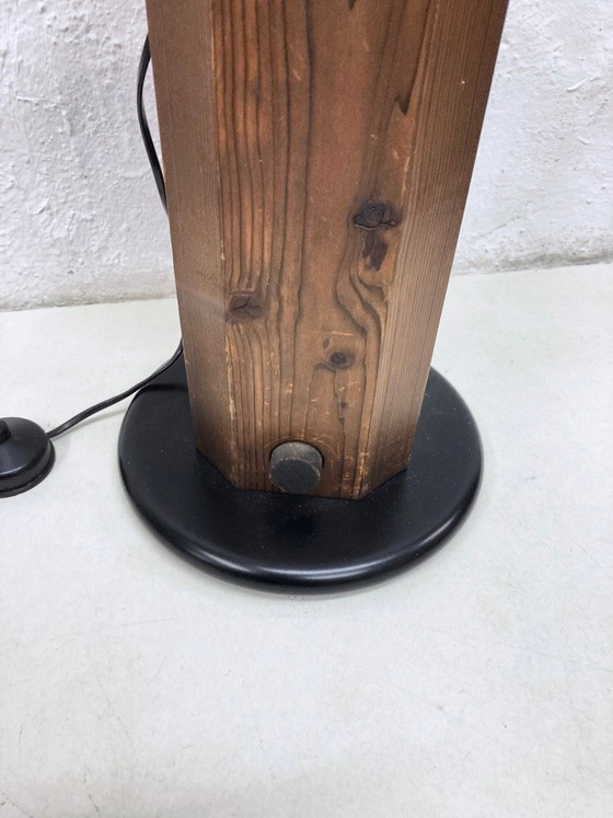 Image 1 of Stehleuchte von Temde aus Holz und Glas dreiflammig 70er brutalistischer Stil