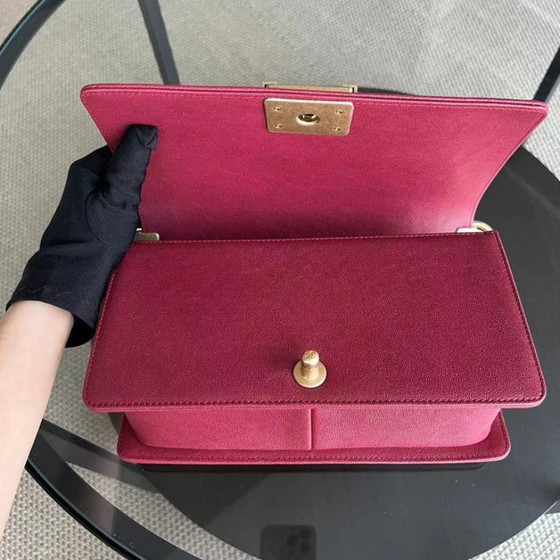 Image 1 of Chanel Boy Medium - Caviar 25CM Quilted Dark Red Golden Hardware Series 26