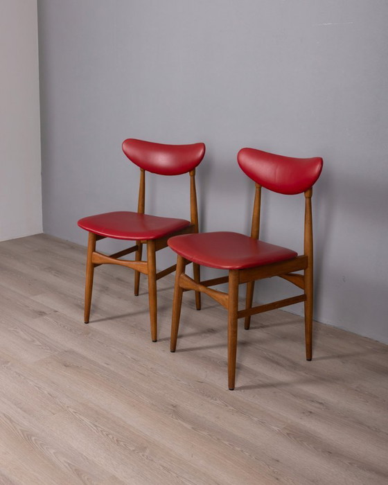 Image 1 of Coppia di sedie vintage anni '60 in legno e pelle, design italiano.