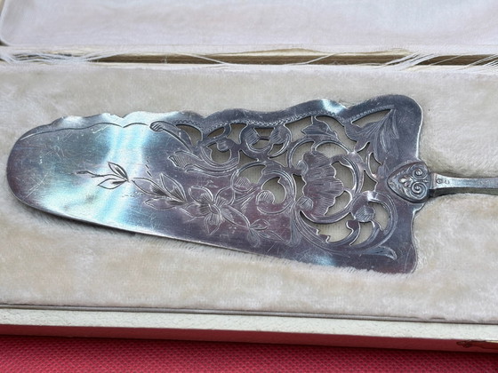 Silver-plated Cake Server 30cm Art Nouveau Openwork Box, Table accessories, Textile, Creme (photo 9 of 10)
