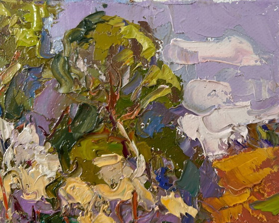 Image 1 of Original Oil Painting Summer Nature Landscape Thorns are blooming