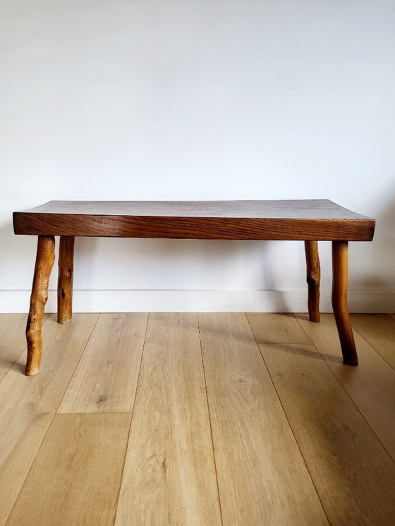 Image 1 of Houten bank, landelijke stijl, brutalist , massief hout, Frankrijk