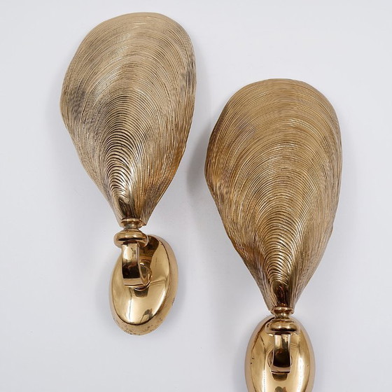 Image 1 of Par de apliques de concha de mejillón de bronce de Maison Jansen - década de 1970 (2 pares disponibles)