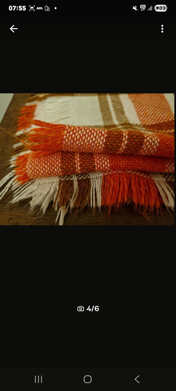Image 1 of Orange checkered tablecloth from the 1960s/70s