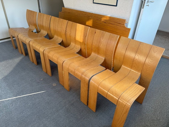 Image 1 of 6 x stripstoelen en tafel van Gijs Bakker
