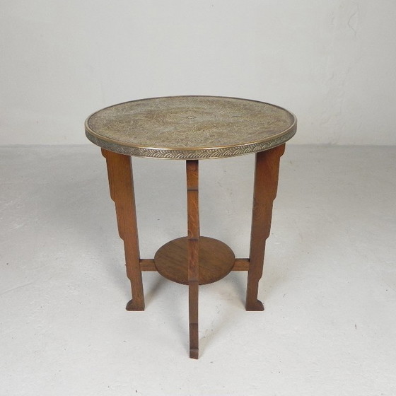 Image 1 of Mesa Art Déco con tablero de latón, Escuela de Ámsterdam, década de 1930