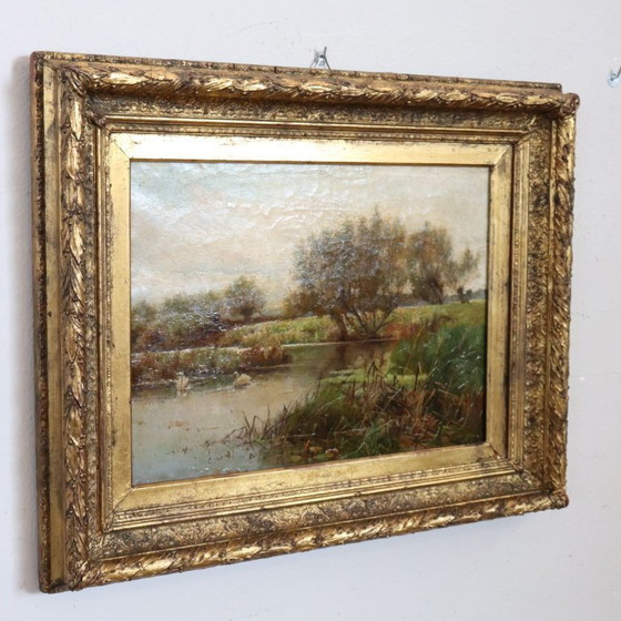 Image 1 of Landscape with Swans, Oil Painting on Canvas, English School, 19th Century