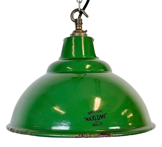 Image 1 of Industrial Green Enamel Factory Pendant Lamp from Maxlume, 1960s