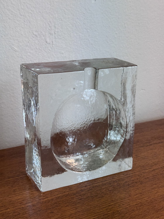 Image 1 of Vintage brutalist asbak / schaal blok glas 