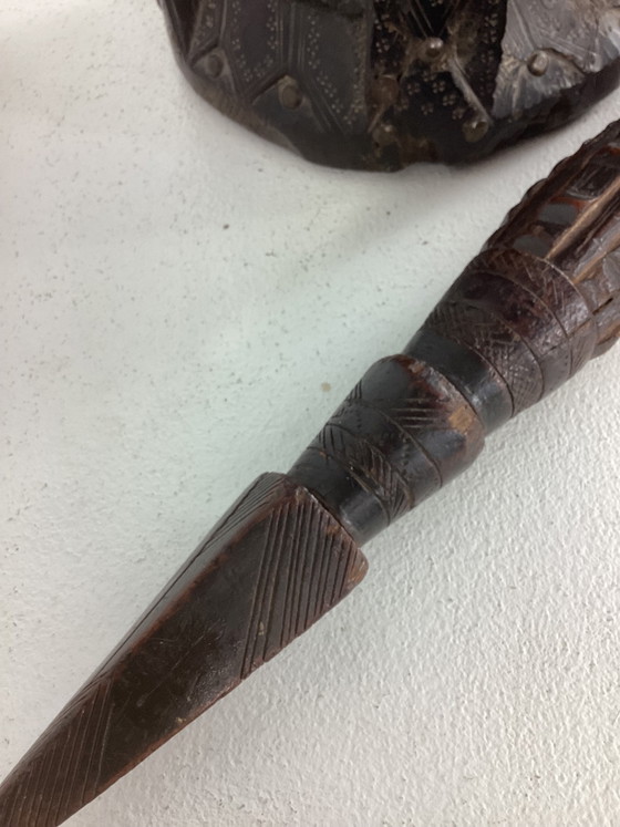 Image 1 of Antieke Vintage Noord-Afrikaanse Houten Vijzel Met Stamper
