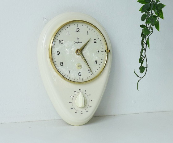 Image 1 of Orologio da cucina vintage Junghans, orologio da parete in ceramica, timer per uova, classico anni '60, ceramica