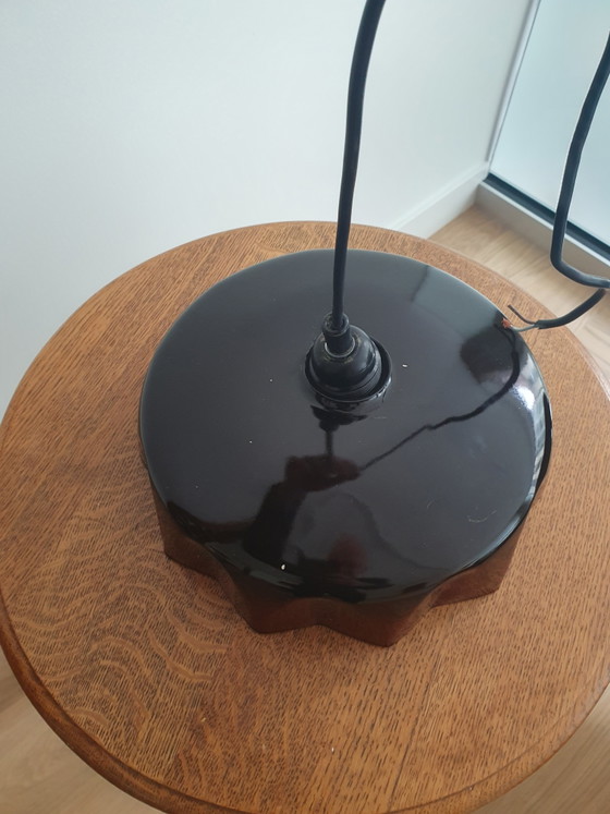 Rare Vintage Vrieland Design Pendant Lamp – Organic Pudding Shape / Wavy Edge – Black Chocolate Brown Metal (photo 5 of 12)
