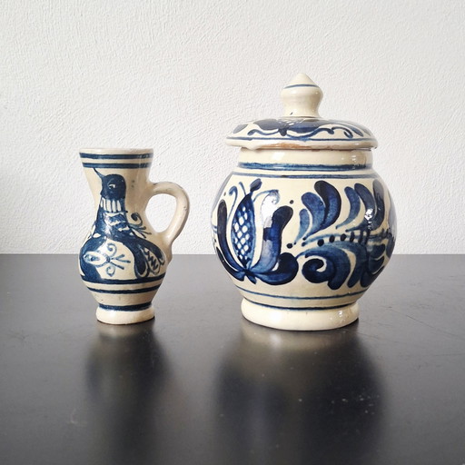 Set di ceramiche Korond fatte a mano (2 pezzi) | Arte popolare della Transilvania | Dipinto a mano