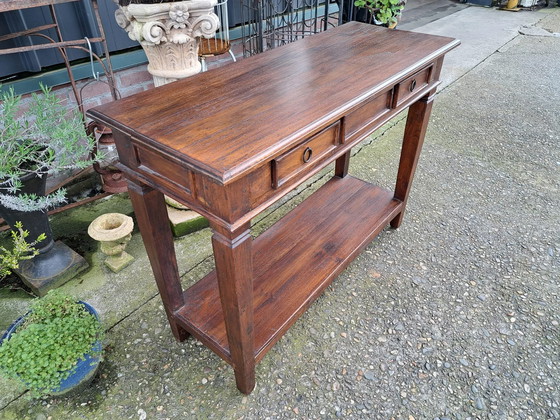 Image 1 of Colonial teak side table, wall table, console, dim. 100x40cm and 75cm high.