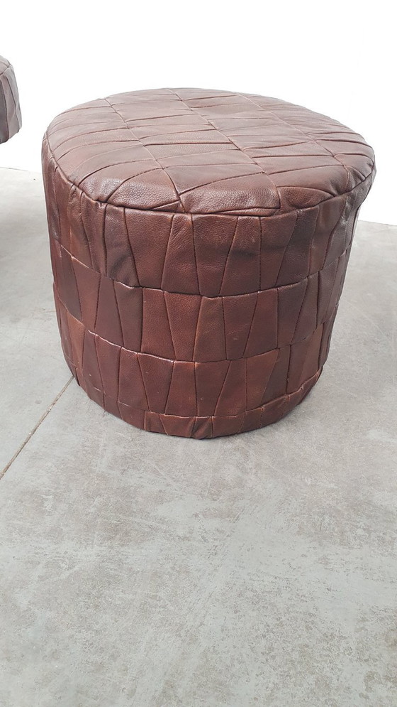Image 1 of Vintage patchwork footstool poufs 70s