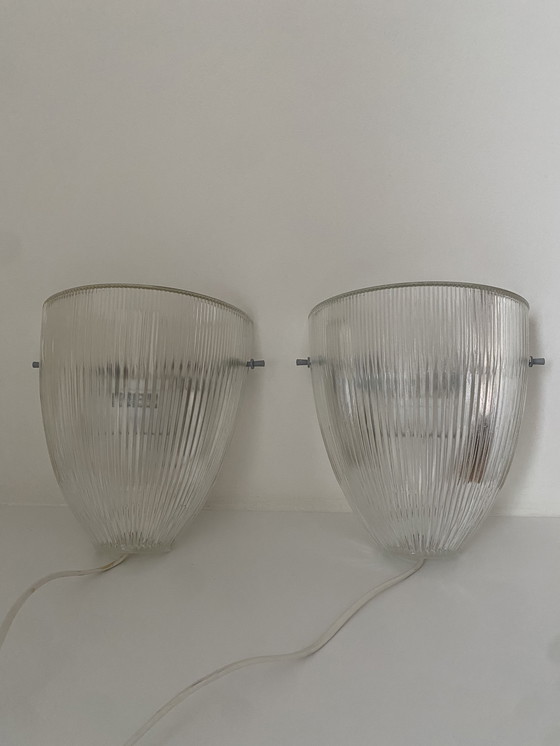 Image 1 of 2x Vintage Massive wall lamp - with ribbed glass shade.