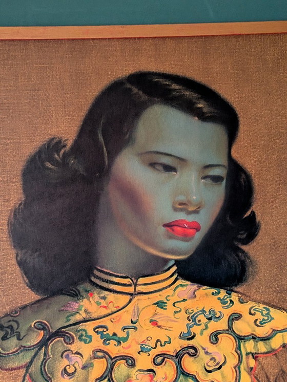 Image 1 of Tretchikoff "Ragazza cinese" - Stampa offset vintage in cornice originale (classico kitsch iconico)