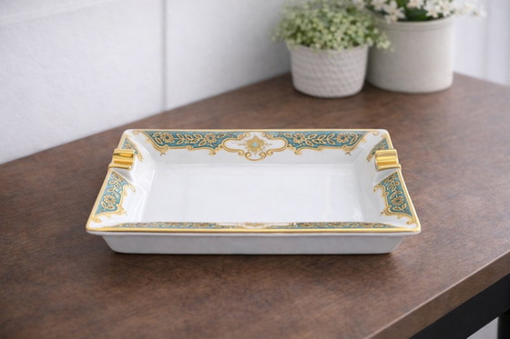 Image 1 of Vintage Sèvres-Style Porcelain Valet Tray / Ashtray – Turquoise & 24kt Gold – 1970s