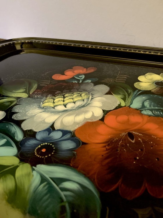 Image 1 of Bandeja de metal pintado Jostovo, motivos florales, fabricada en la URSS