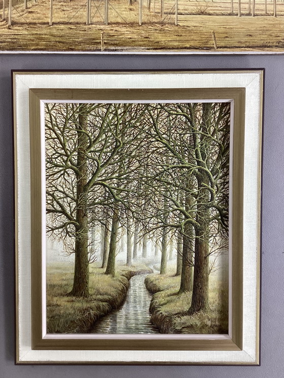 Image 1 of 4 olieverf schilderijen fijnschilderen J. Fris jaren zeventig 